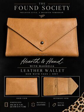 Hearth & Hand Magnolia Cognac Leather Envelope Wallet NWT
